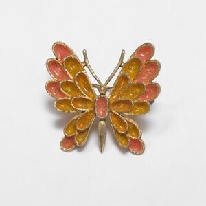 Vintage 60's 70's Groovy Orange Peach Butterfly Brooch Pin